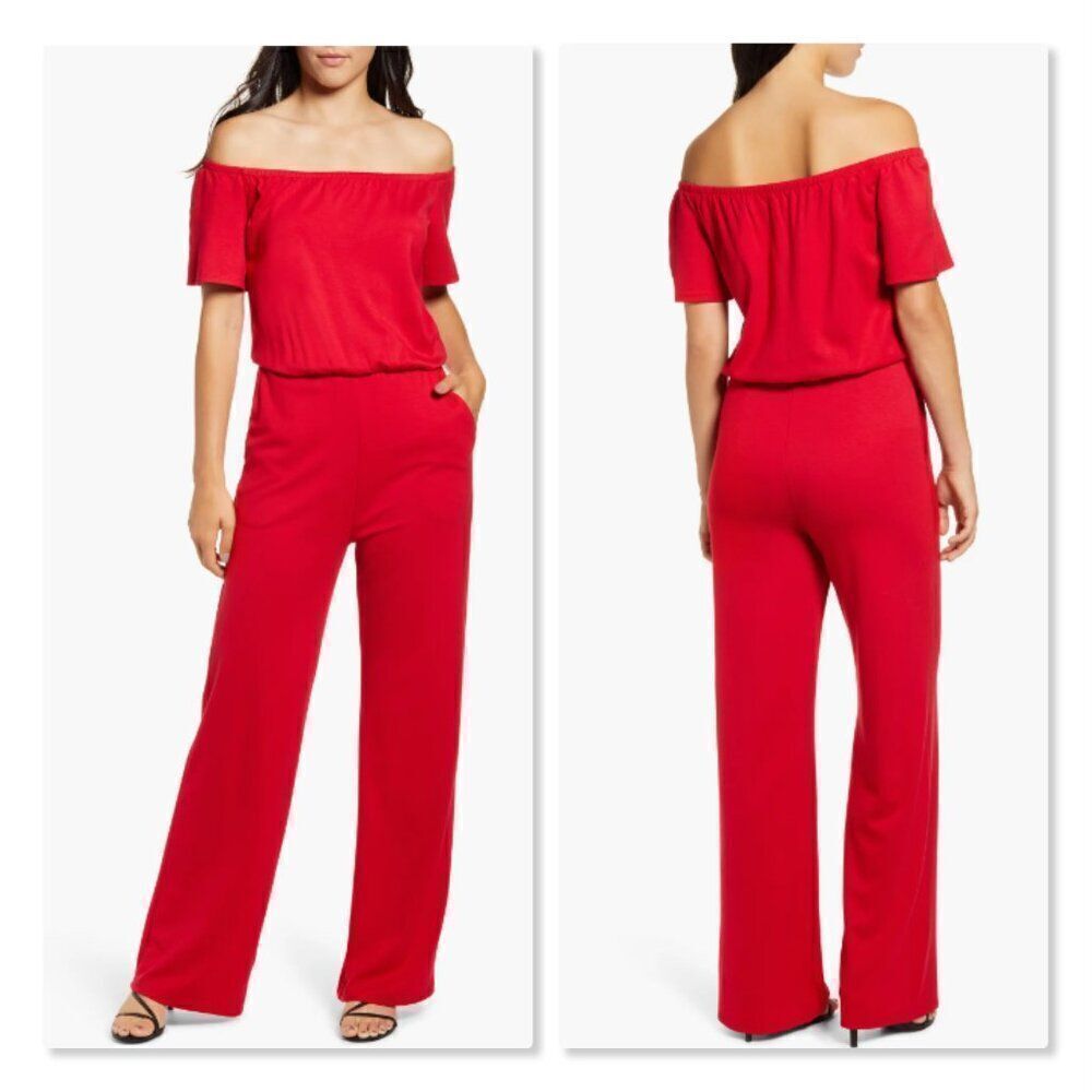 🌹 GIBSON 🌹 *NEW* Off Shoulder Ponte Knit Jumpsuit - [Small, Red]